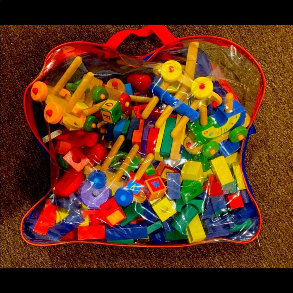 Deluxe Wooden Building Block Set Kids Toy boy girl bricks Christmas Games